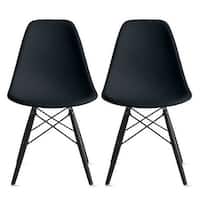 Set of 2 Black Plastic Chair Dark Black Wood Legs Dining Accent Work ...