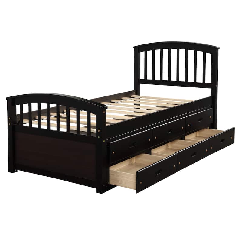 Roomfitters Twin Platform Storage Bed Solid Wood Frame with Storage Compartments