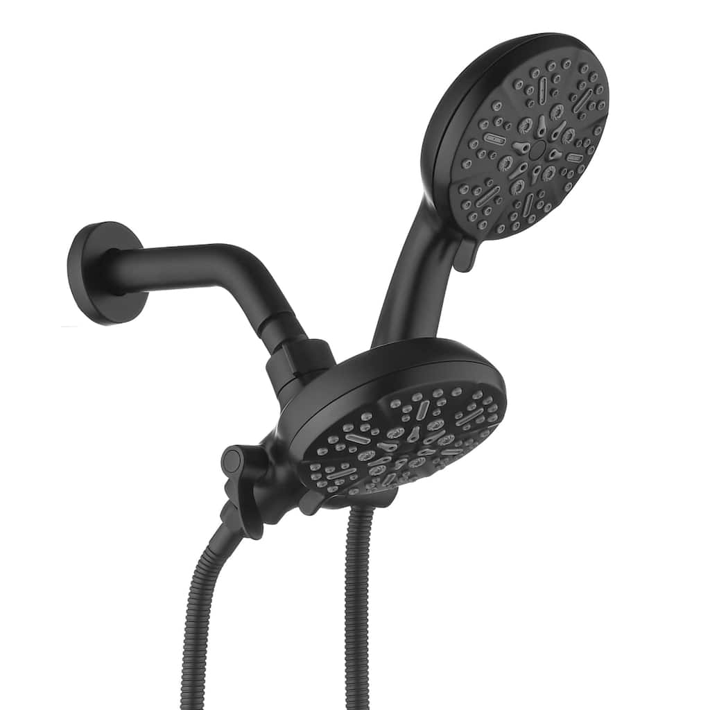 High Pressure Shower System Faucet Black 2-in-1 Dual Shower Heads & Handheld With 25-Spray Setting Modes Massage Kits Set