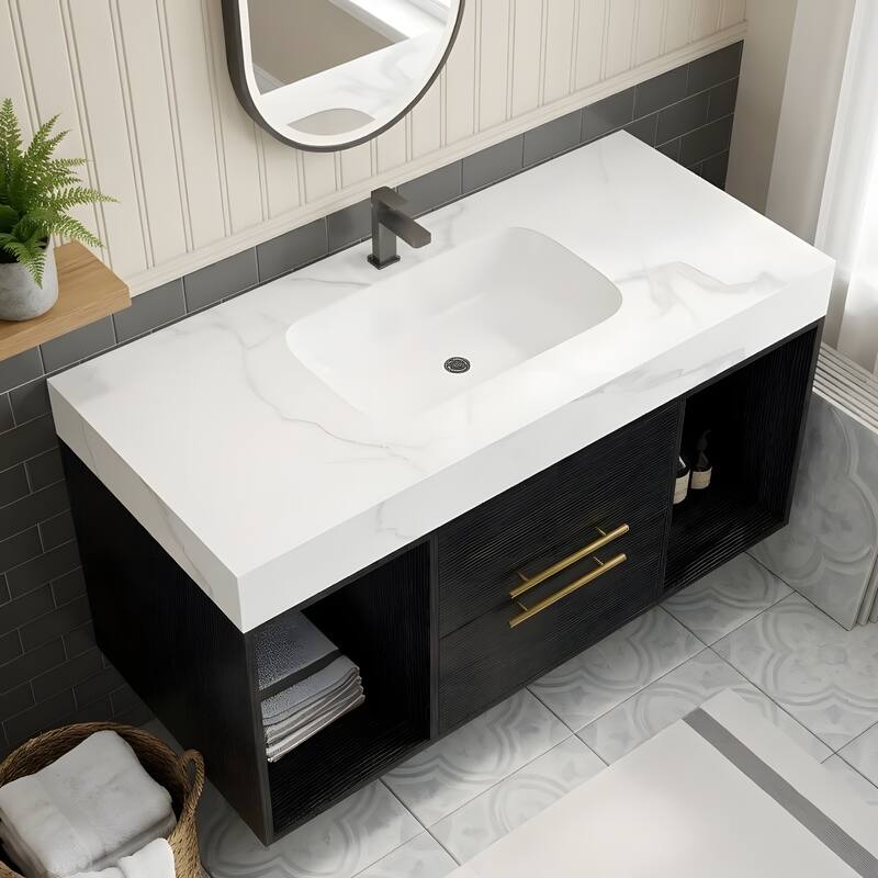 39.4" Ceramic Sink Bathroom Vanity, Floating Bathroom Vanity