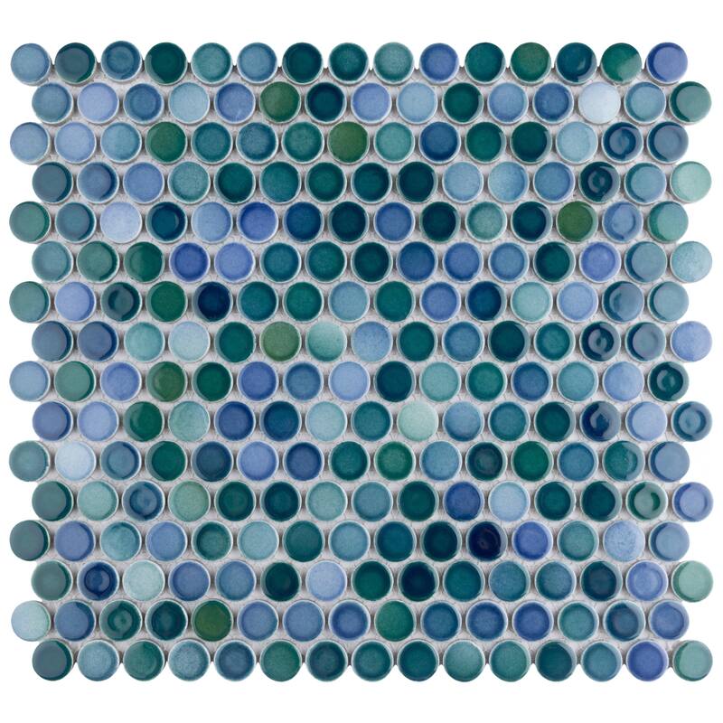 Merola Tile Hudson Penny Round Aquamarine 11-7/8" x 12-5/8" Porcelain Floor and Wall Tile