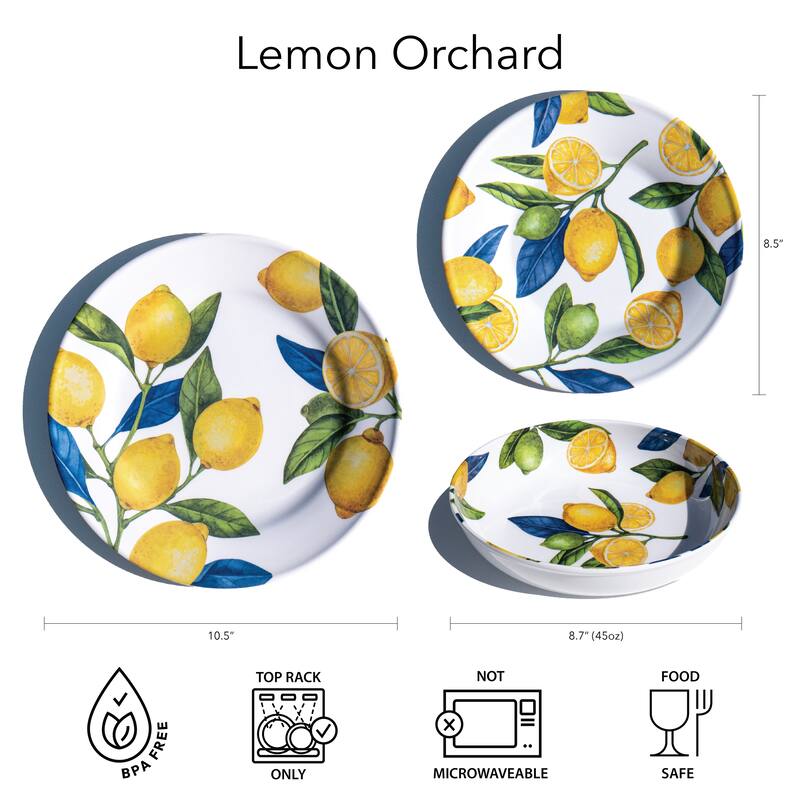 Abode Homewares Lemon Orchard NewWave Melamine Low Bowl - Yellow - 8.8" - Set of 6