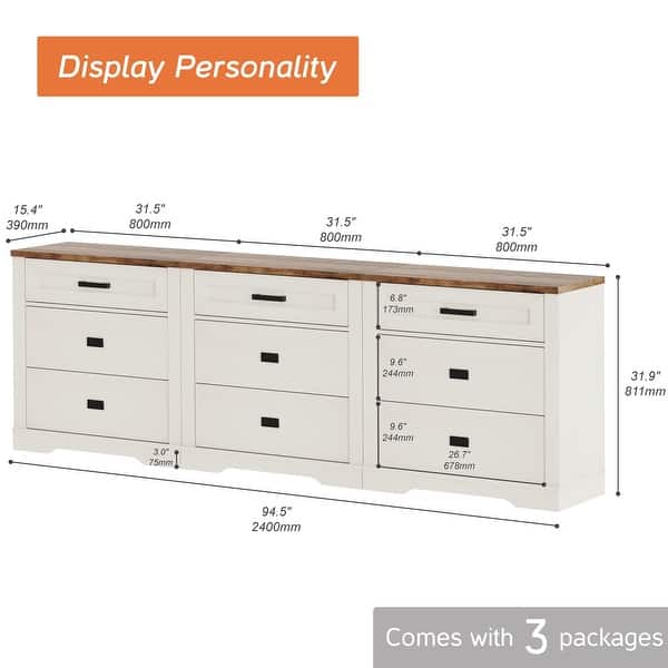 dimension image slide 11 of 12, WAMPAT Mid Century Modern Dresser, 31.9" Tall Storage Cabinet with Drawers
