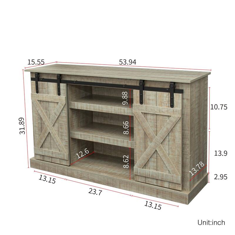 54" Farmhouse Sliding Barn Door TV Stand - 54 inches in width