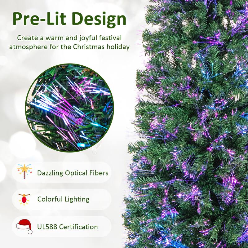 Gymax 6 FT Fiber Optic Artificial Christmas Tree Slim Pencil Xmas Tree