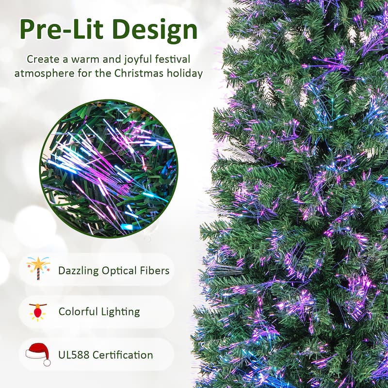 Gymax 8 FT Fiber Optic Artificial Christmas Tree Slim Pencil Xmas Tree
