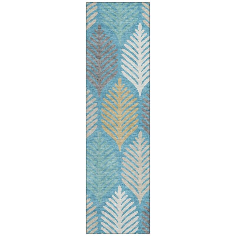 Machine Washable Indoor/ Outdoor Modern Fern Chantille Rug