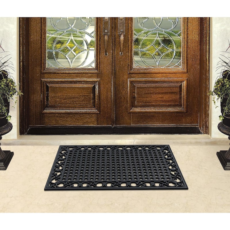 A1HC Natural Rubber Outdoor Doormat, 24"x36” outside entryway Scrapes Shoes Clean of Dirt Heavy Duty Door mat