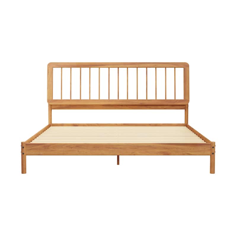 Solid Wood King Size Spindle Bed with Slat-Back Design