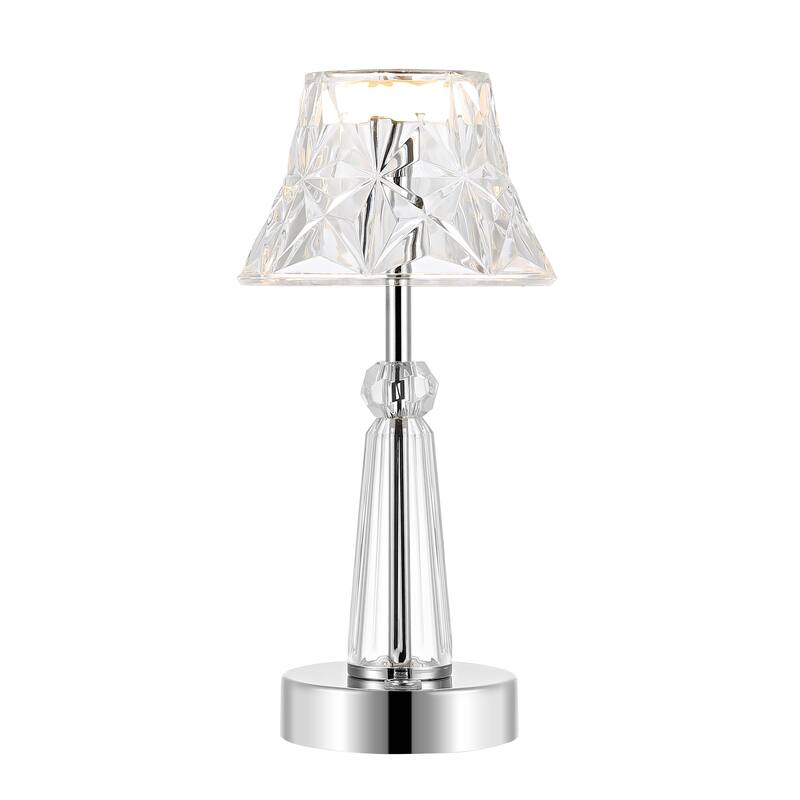 Natalia 11.5" Bohemian Classic Acrylic Wireless Rechargeable Integrated LED Table Lamp, Clear/Chrome by JONATHAN Y - Chrome/Clear