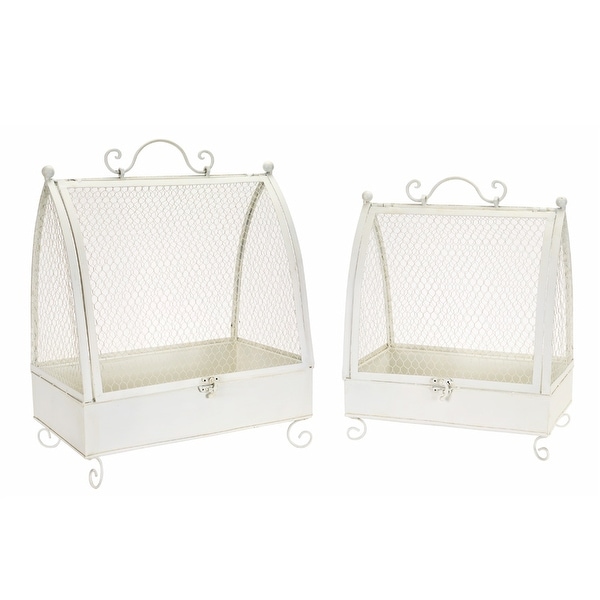 Set of 2 White Chicken Wire Cages 18.5” - N/A