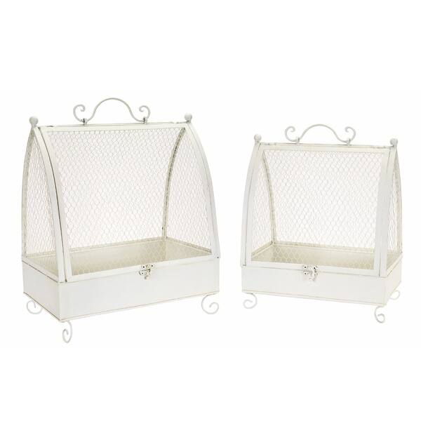 Shop Set Of 2 White Chicken Wire Cages 18 5 Overstock 27427520