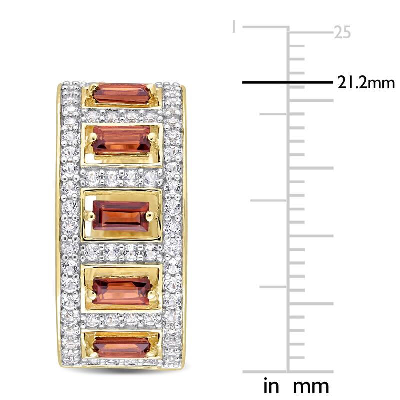 Miadora Baguette Garnet and White Topaz Hoop Earrings in Yellow Plated Sterling Silver