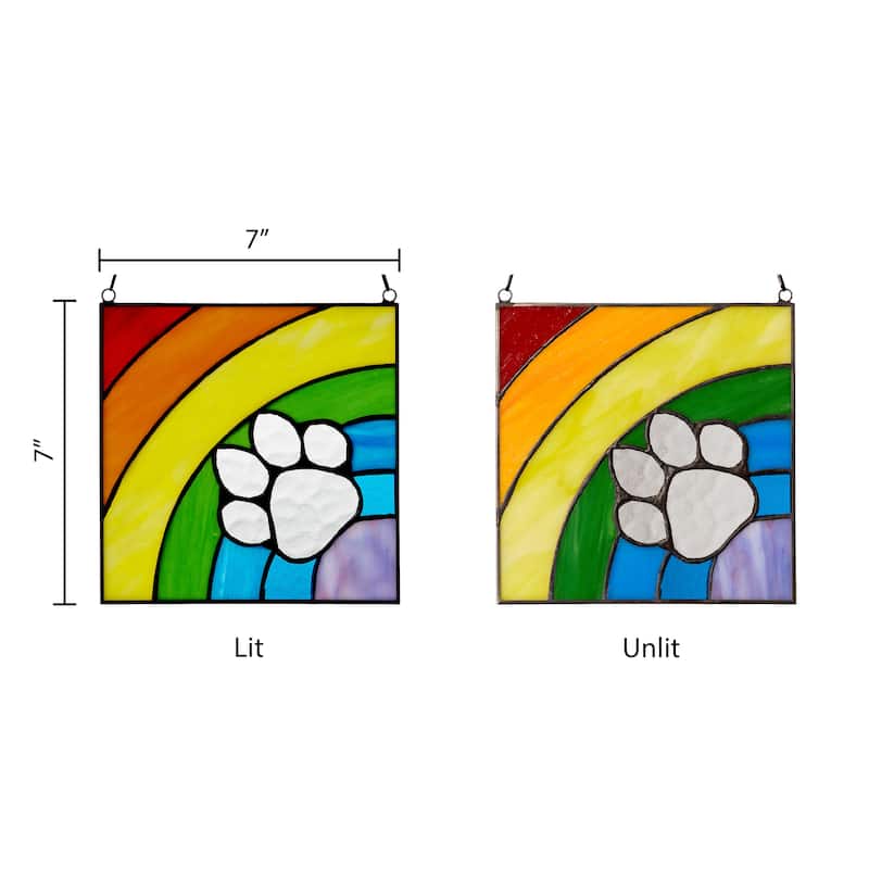 River of Goods 7-Inch Rainbow Paw Print Stained Glass Window Panel - 7" x 0.25" x 7"