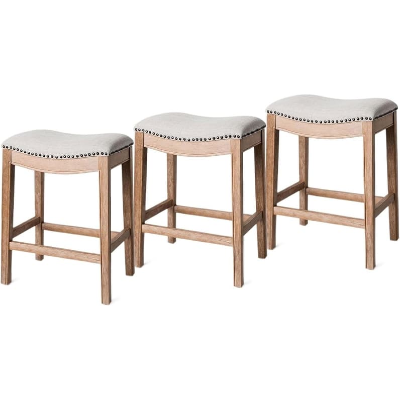 Maven Lane 26" Adrien Saddle Kitchen Counter Height Stool - Weathered Oak - Set of 3