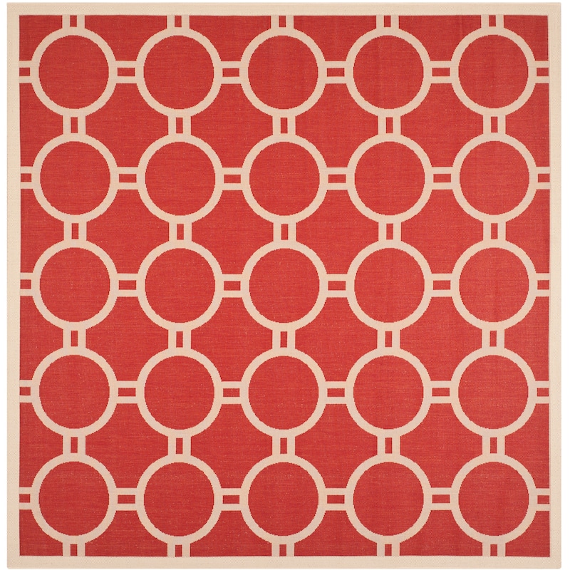 SAFAVIEH Courtyard Nira Indoor/ Outdoor Waterproof Patio Backyard Rug - 7'10" Square - Red/Bone