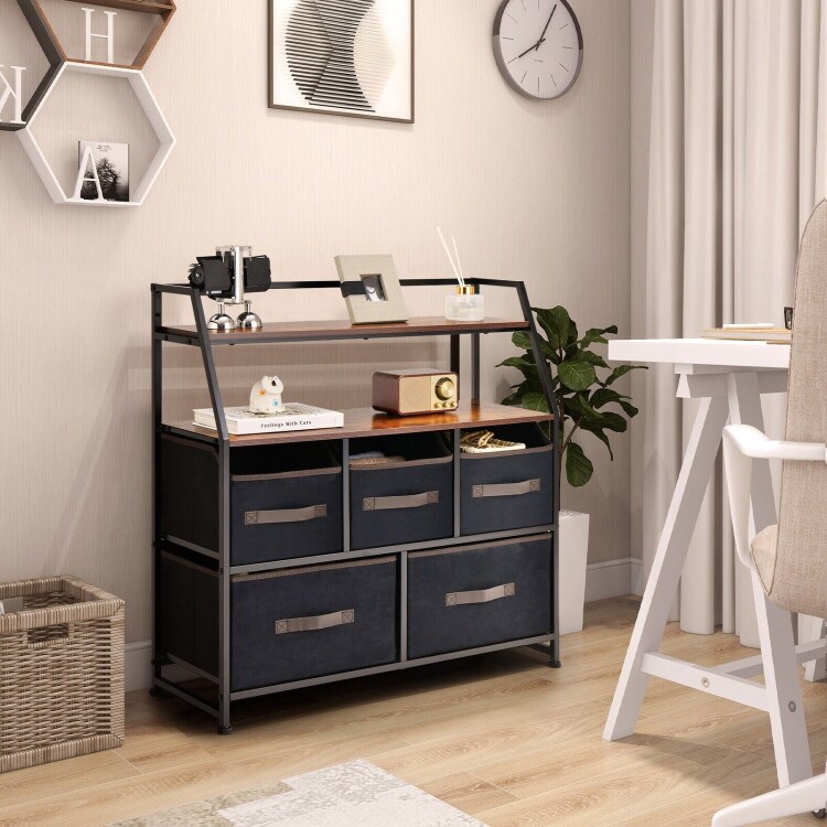 Durable 5 Drawers Storage Dresser with Fabric Bin for Living Room