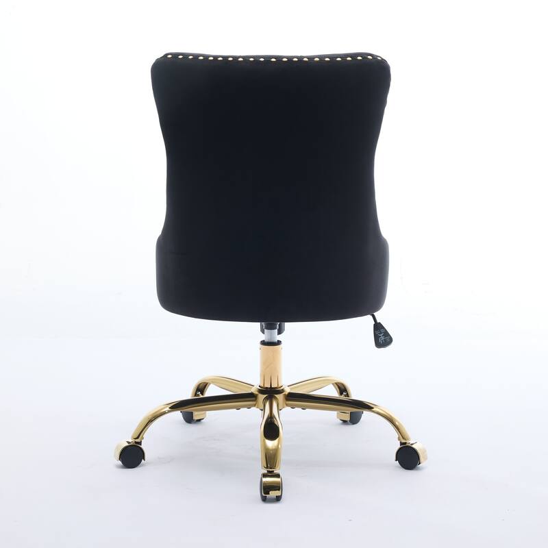 Modern Velvet Swivel Office Chair with Tufted Back/Golden Metal Base