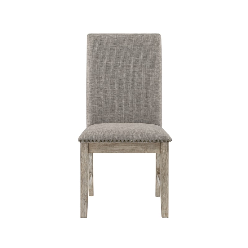 Upholstered Side Chairs Set Wooden Dining Furniture Light Gray Fabric