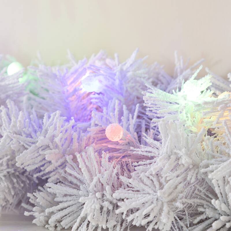 Glitzhome Pre-Lit Snow Flocked White/Greenery Pine Garland & Wreath & Teardrop
