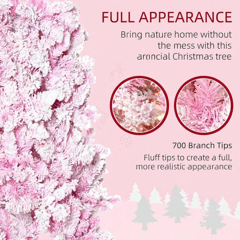 Pencil Shape with Christmas Tree,Snow Flocked Artificial Christmas Tree with Pine Realistic Branches,Warm White LED lights