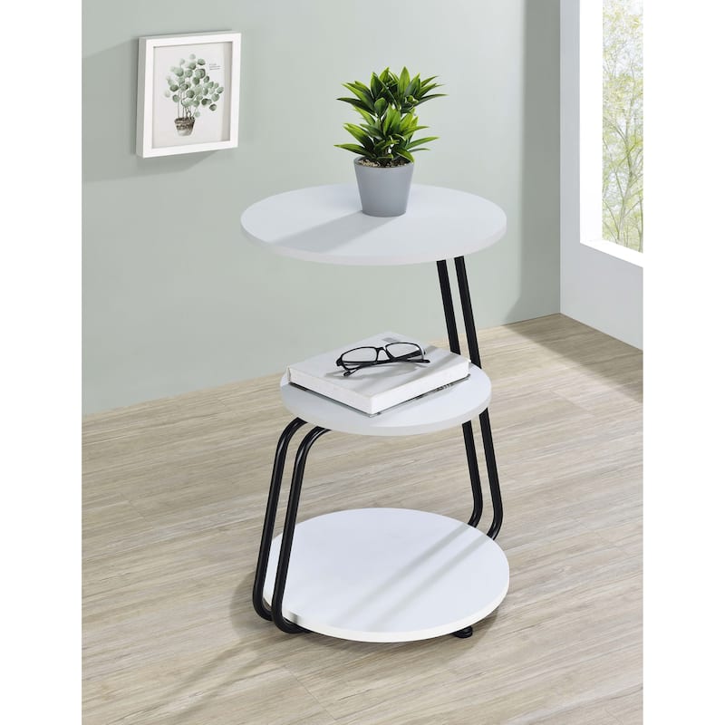 Hilly 3-tier Round Accent Side Table White and Black