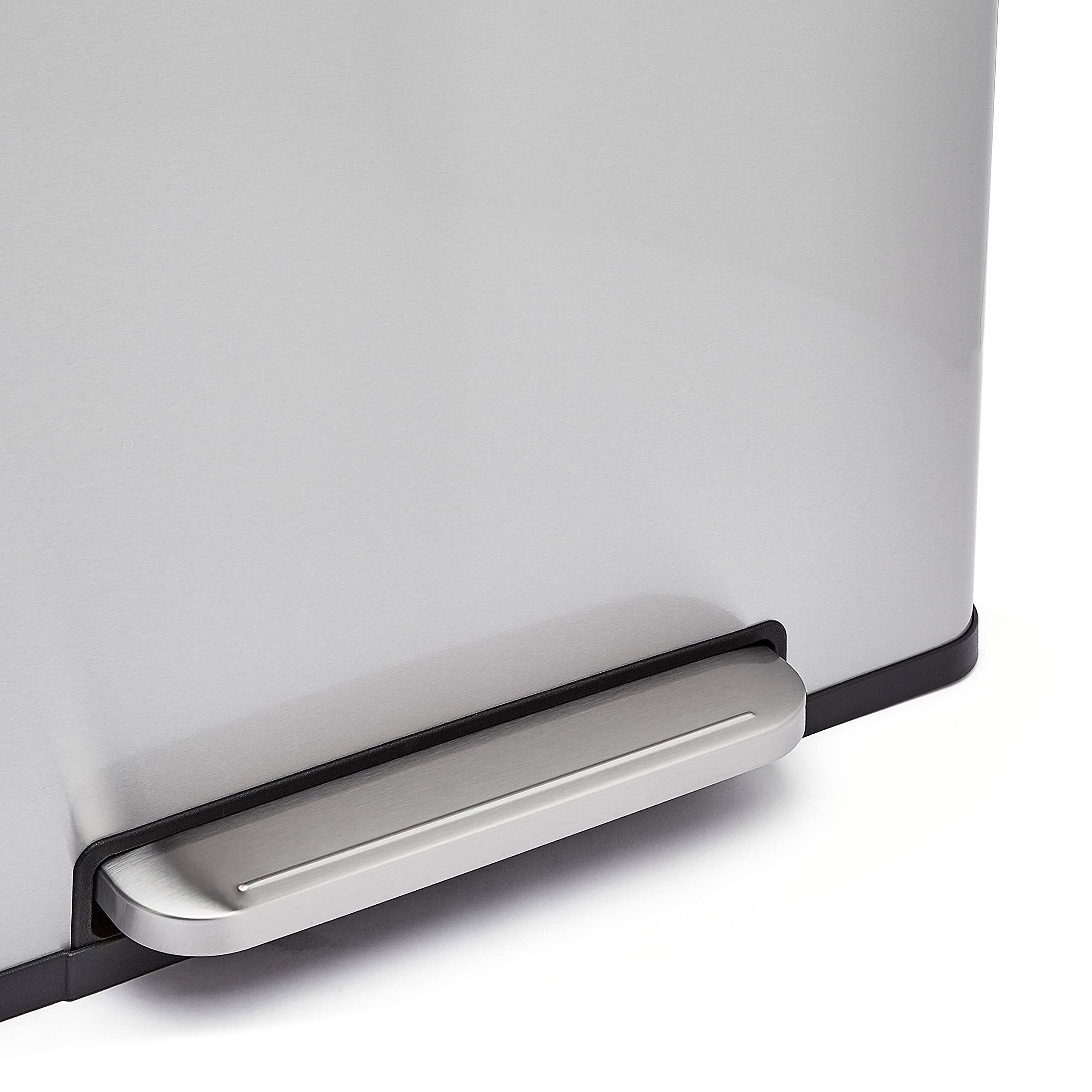 Rectangular Recycling Trash Can with 2 Compartments, Grey,Silver, 60