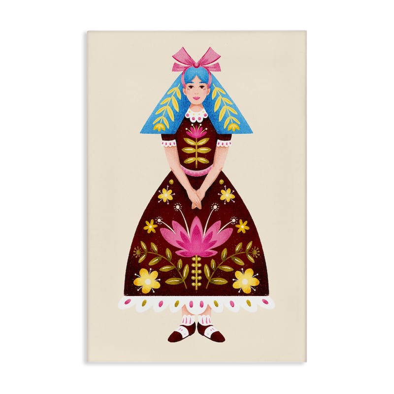 Stupell Blue Haired Folk Girl Canvas Wall Art Design By Hannah Moren - 30 x 45