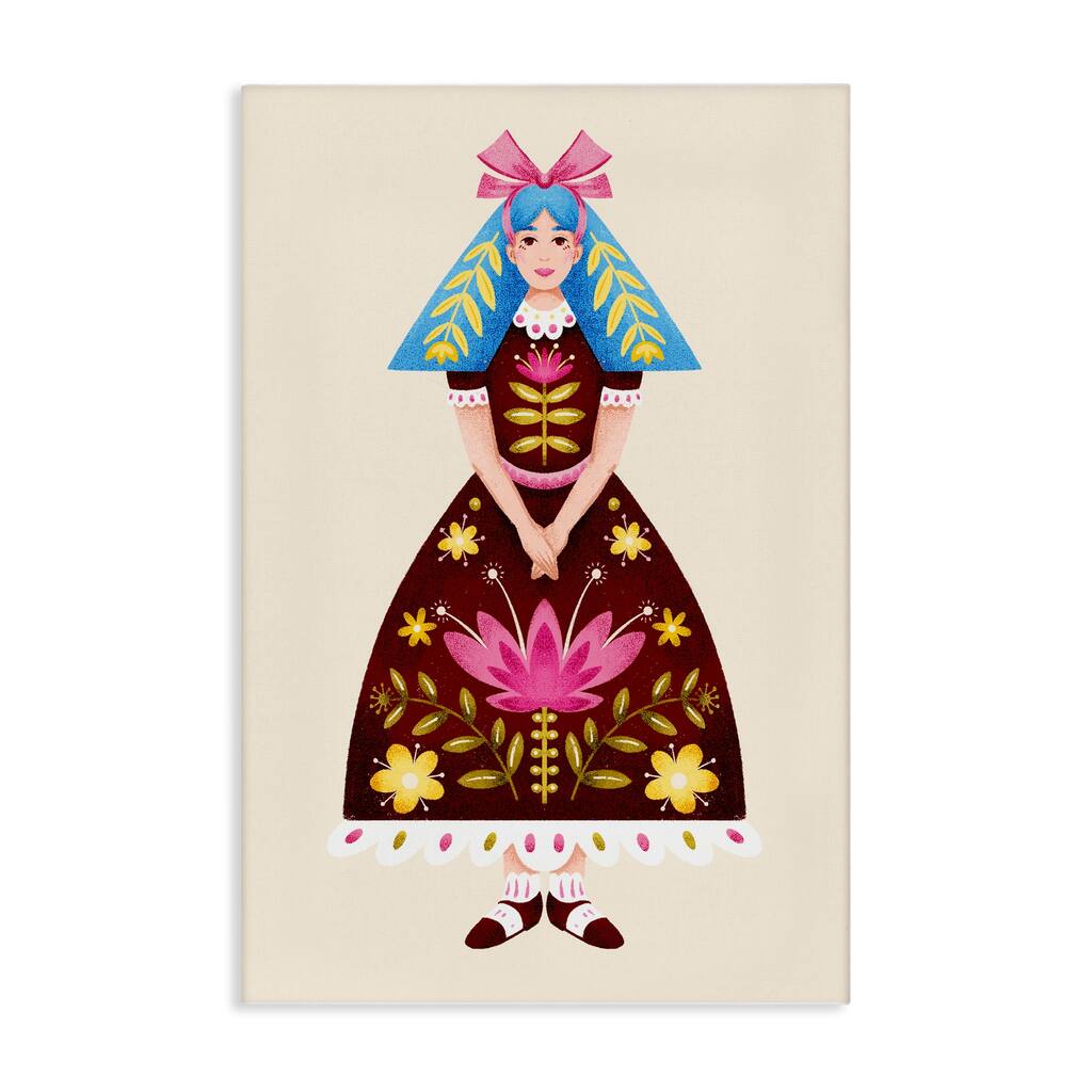 Stupell Blue Haired Folk Girl Canvas Wall Art Design By Hannah Moren