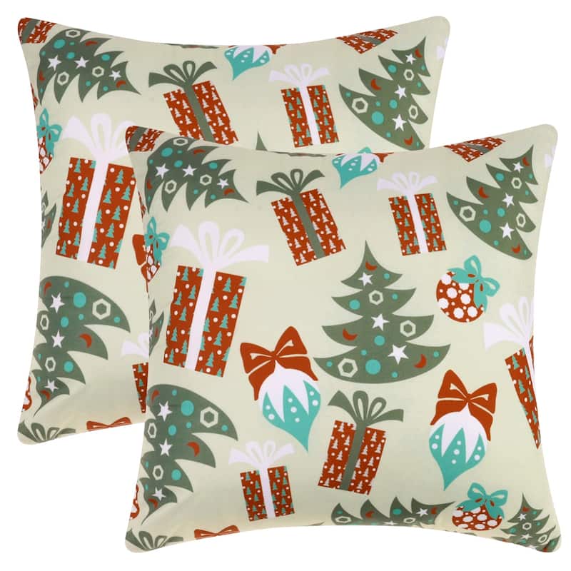 Set of 2 Christmas Printed Throw Pillow Covers Velvet Cushion Covers