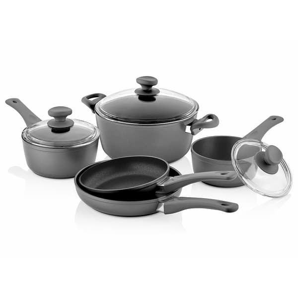 8-Piece Titanium Non-Stick Cookware Set in Gray with Glass Lids