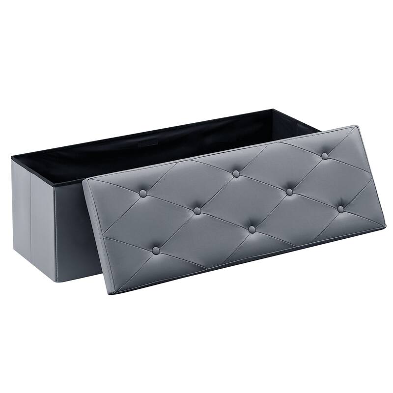 2 PC Storage Folding Ottoman, Storage Footrest Stool, Faux Leather Storage Bench Cube with Padded Seat for Small Space