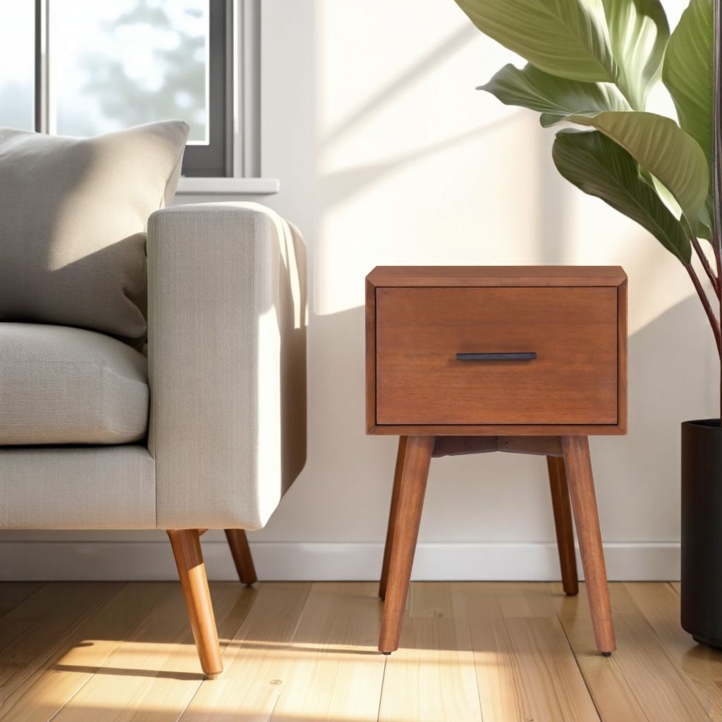 Alpine Furniture Flynn 18 in. W 1 Drawer End Table, Chestnut