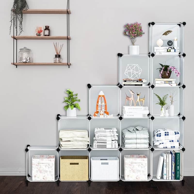 14 Cube Stackable Shoe Rack Organizer DIY Plastic Shoe Storage Cabinet for Closet & Entryway - N/A
