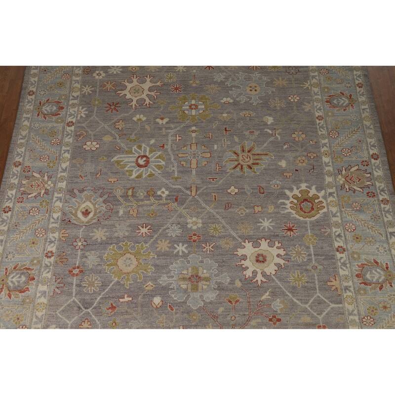 Hand Knotted Oriental 100% Wool Carpet Transitional All-Over Greys & Charcoal Oushak Area Rug - 9' 10'' X 7' 11''
