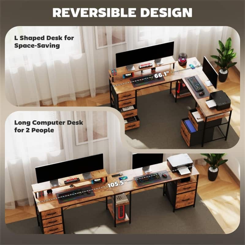 L Shaped Gaming Desk with RGB LED Light USB Charging Ports Storage Drawers and Ergonomic Monitor Stand Sturdy Office