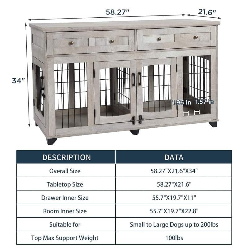 58" Wooden Dog Crate Furniture TV Stand withStorage Drawers