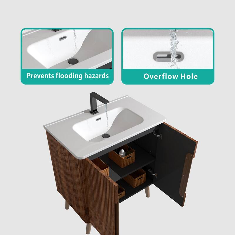 GDFStudio - Olivia Modern Elegance in Striped Walnut Bathroom Vanity with Sink and Storage Solutions - 30"