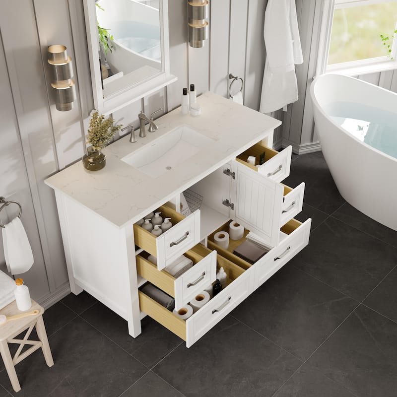 Eviva Britney 42"W x 22"D White Bath Vanity with Carrara Quartz Top