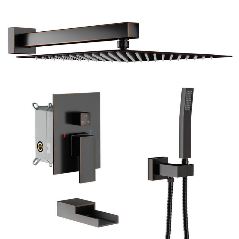 Lordear 12" Rainfall Shower System with Handheld Shower and Tub Spout - Oil Rubbed Bronze