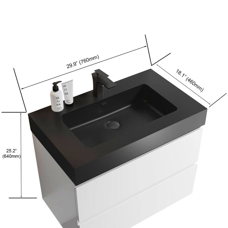 GDFStudio - Naomi Modern Floating Bathroom Vanity with Soft-Close Drawers and Pre-Assembled One-Piece Sink Basin