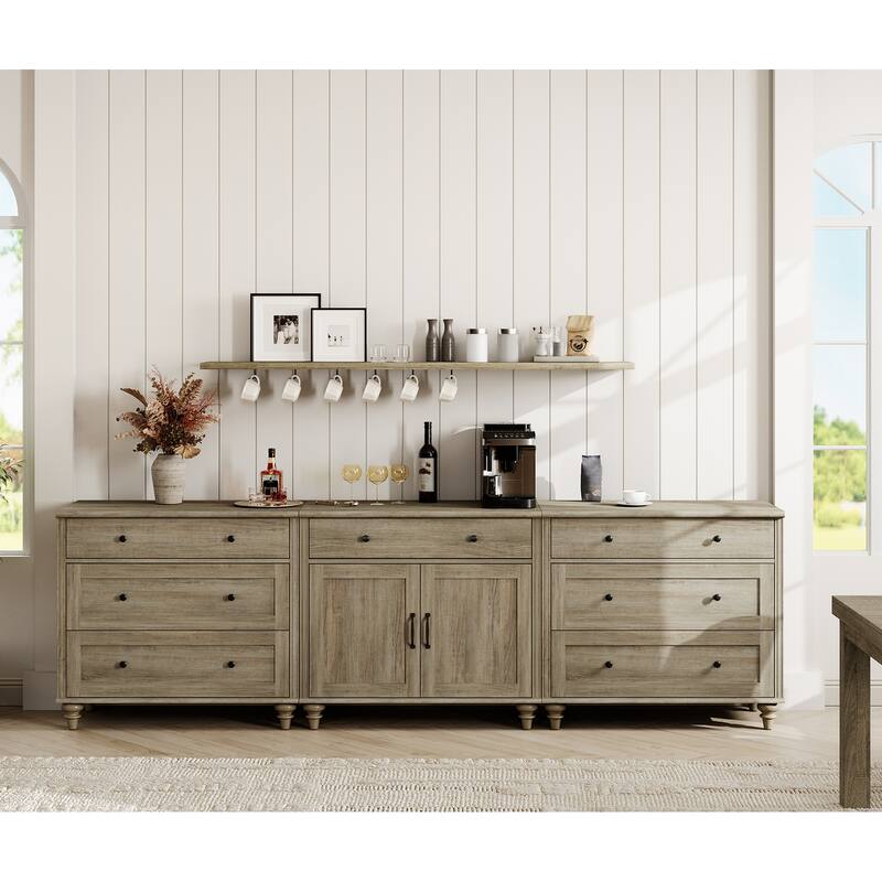 Sideboard Buffet Cabinets with Doors and Drawer - 7 Drawers and 2 Doors -  Wash Grey