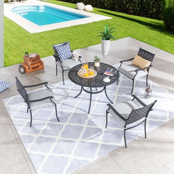 PatioFestival Patio Dining Set 7 Pieces Metal Outdoor Furniture Sets Swivel Rocker Chairs with 63 Rectangle Table All Weather Frame Blue 