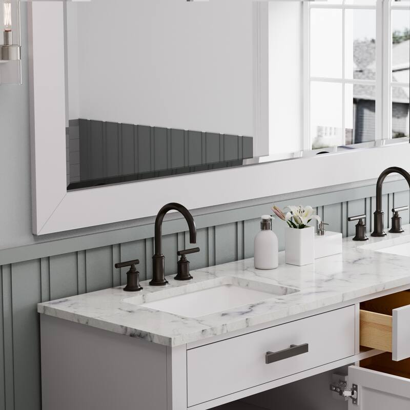 Hartford Marble Top Bath Vanity in White with Mirror & Faucet