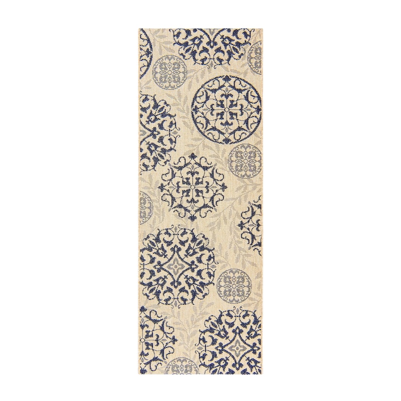 Gertmenian Paseo Emilia Beige/Navy Casual Medallion Indoor/ Outdoor Area Rug