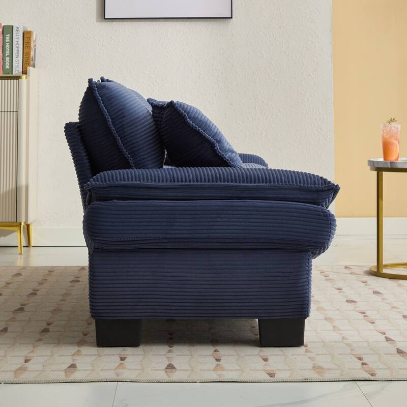84 Inch Modern Style Sleeper Sofa, Corduroy Upholstered Sofa with Pillows,Deep Seat