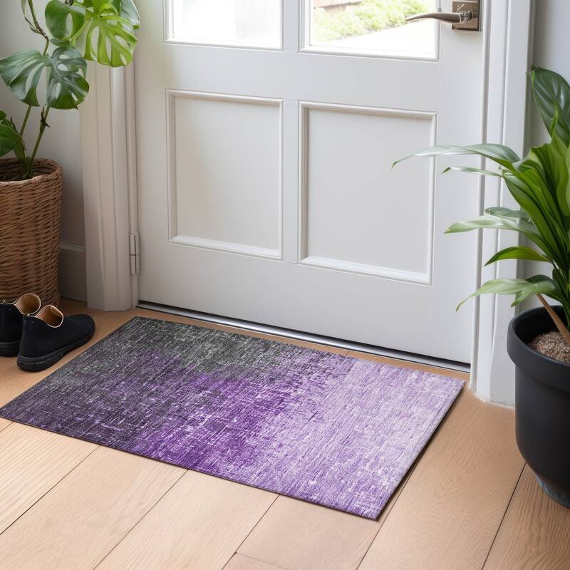 Machine Washable Indoor/ Outdoor Ombre Texture Chantille Rug - Purple - 1'8" x 2'6"