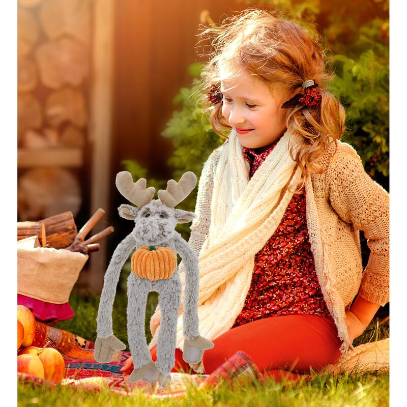 DolliBu Super Soft Long Arms Moose Stuffed Animal with Pumpkin Decor - 21 inches