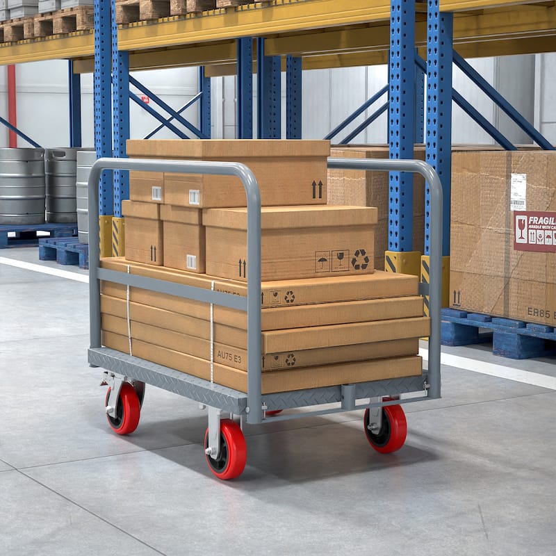 Heavy Duty Steel Panel Truck - 2000 lbs Drywall & Lumber Cart with 3 Side Handrails, 6" Swivel Brake Casters, 36"x24"