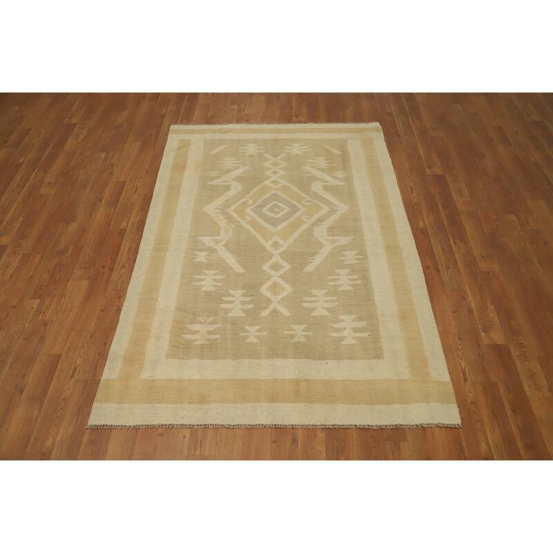 Hand Woven Oriental 100% Wool Carpet Southwestern Tribal Brown Kilim Area Rug - 5' 10'' X 3' 11''